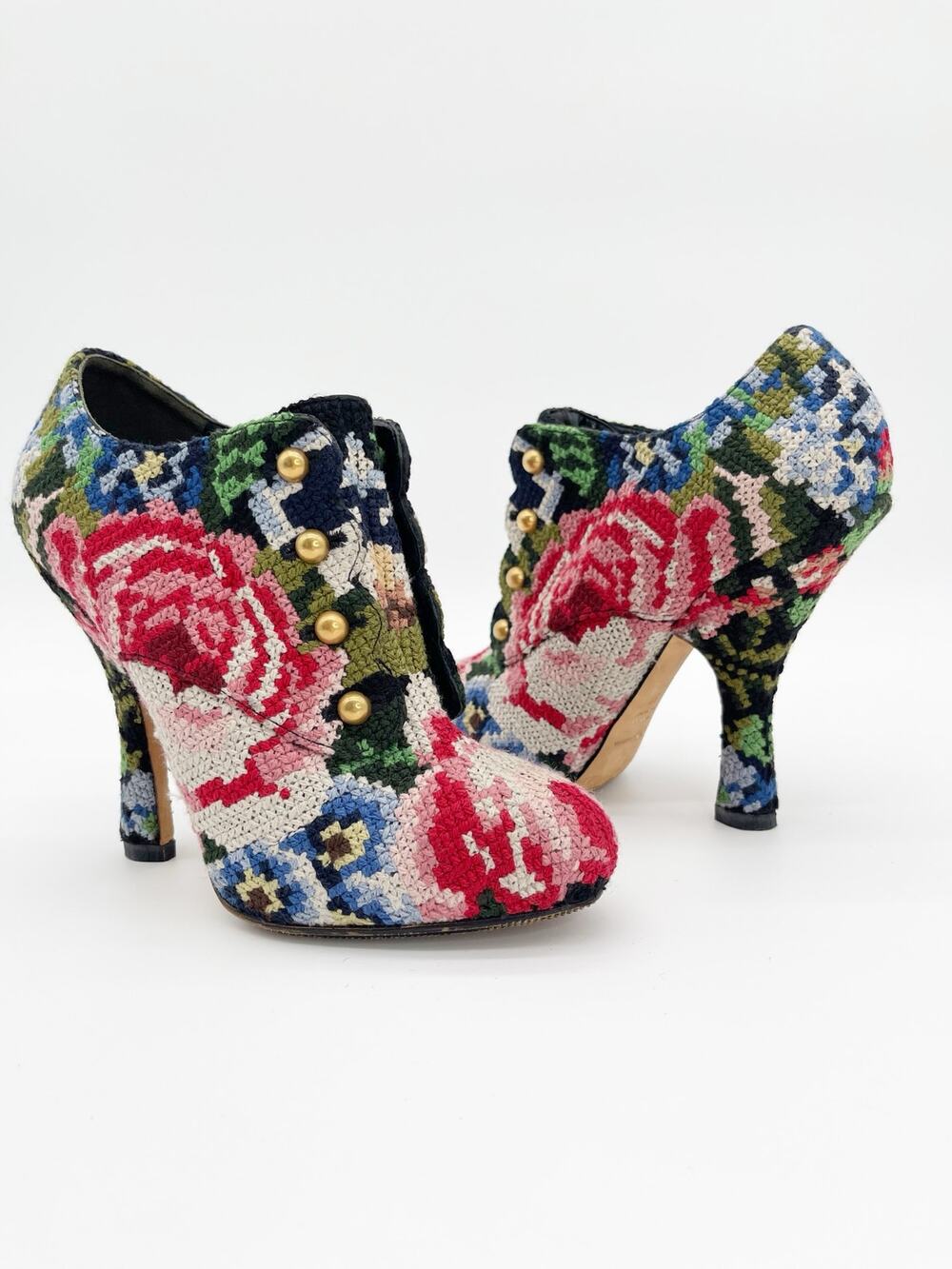 Dolce & Gabbana F/W 2012 Runway Floral Tapestry Platform Ankle Boots Heels IT 38
